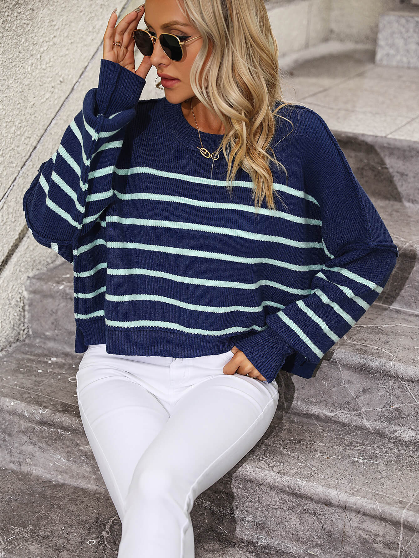 Talilah Stripe Knit Top - Navy