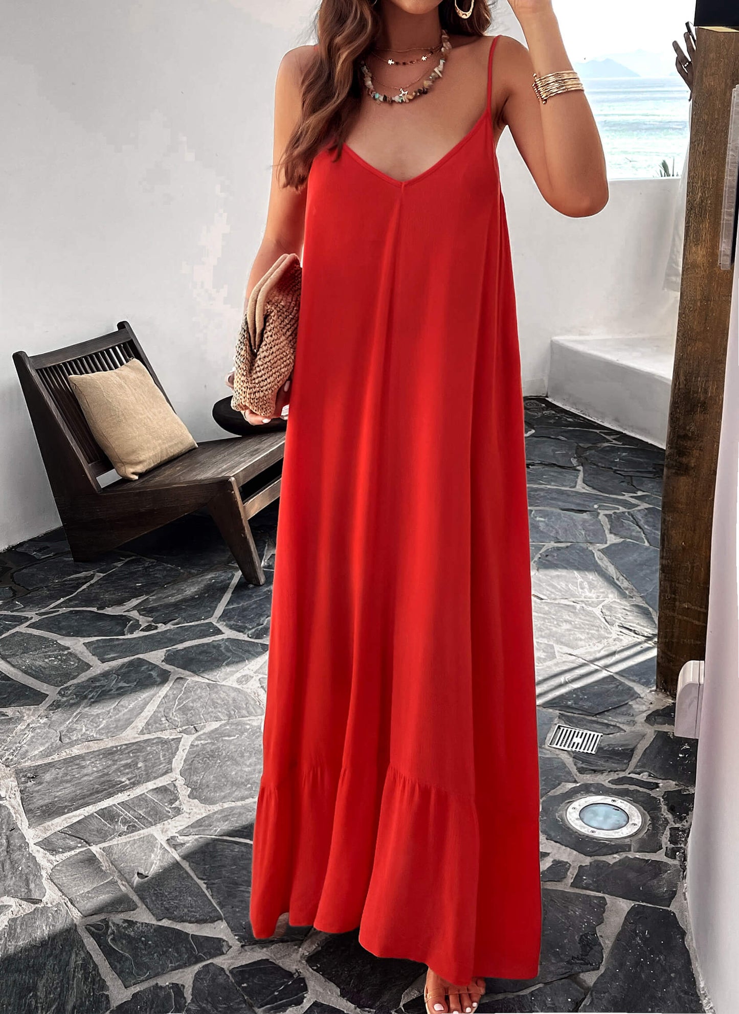 Olivian Pocketed Maxi Dress - Red